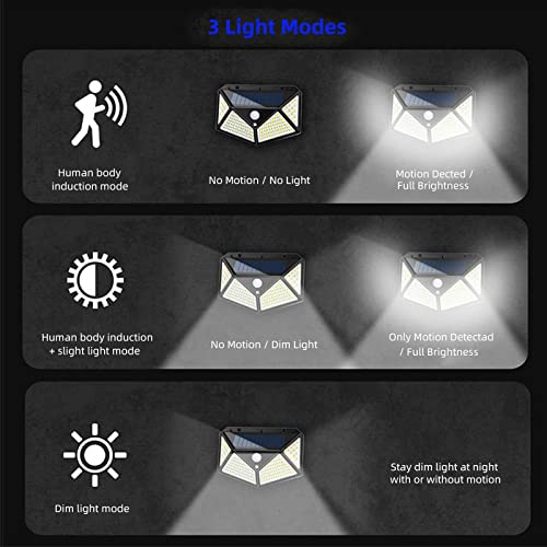 SIMBeThmo Solar Lights Outdoor 4 Pack/2Pack,100LED/3 Modes/270° Lighting Angle Motion Sensor Security Lights,Wall Security Lights for Fence Yard Garden Patio Front Door (4Pack)