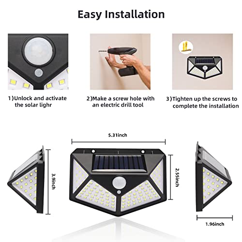 SIMBeThmo Solar Lights Outdoor 4 Pack/2Pack,100LED/3 Modes/270° Lighting Angle Motion Sensor Security Lights,Wall Security Lights for Fence Yard Garden Patio Front Door (4Pack)