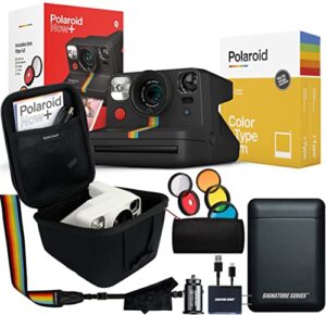 polaroid originals now+ plus connected bluetooth i-type instant camera with bonus lens filter kit, 16 color film photos and signature series charger bundle