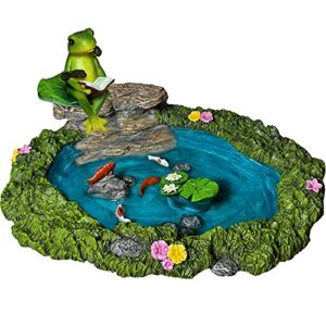 mood lab fairy garden – miniature fish pond & frog figurine kit – 2 pcs set of garden accessories – outdoor or house decor