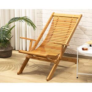 AbocoFur Bamboo Folding Lounge Chair, Indoor&Outdoor Lazy Recliner with Armrest, Home Zero Gravity Chair for Lunch Break, Portable Chaise for Patio, Balcony, Garden