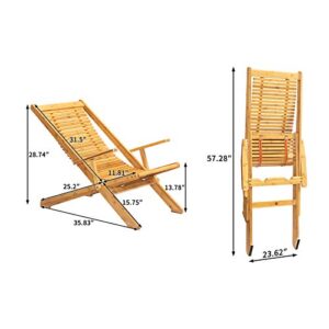 AbocoFur Bamboo Folding Lounge Chair, Indoor&Outdoor Lazy Recliner with Armrest, Home Zero Gravity Chair for Lunch Break, Portable Chaise for Patio, Balcony, Garden