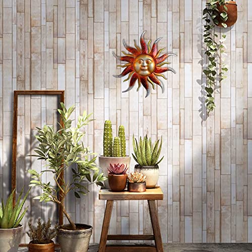 Daogtc Metal Sun Wall Art Decor-17.3 inches Rustic Retro Sun Hanging Decoration for Home Garden Farmhouse Yard Patio Fence Living Room Bedroom(Silver)