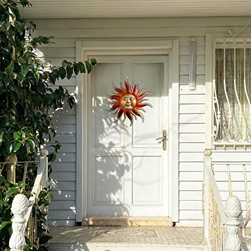 Daogtc Metal Sun Wall Art Decor-17.3 inches Rustic Retro Sun Hanging Decoration for Home Garden Farmhouse Yard Patio Fence Living Room Bedroom(Silver)