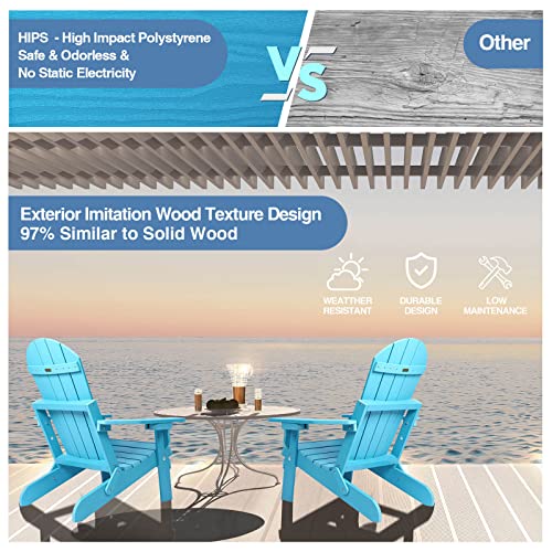 Folding Adirondack Chairs Set of 4, All Weather Resistant Plastic Chair with Cup Holder, Fold or Unfold Easily in 1 Second, Outdoor Chairs for Patio, Garden, Backyard Deck, Lawn, Fire Pit - Lake Blue