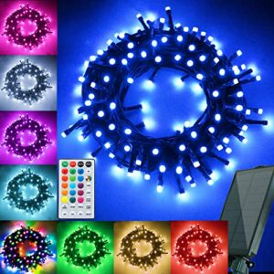 pooqla color changing solar string lights outdoor, 100 led rgb solar christmas lights with remote 8 modes, 16 colors solar colorful fairy lights for summer decoration garden yard wedding party decor