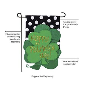 Evergreen Happy St Patrick's Day Garden Size Flag | Double Sided & 3D Applique Stitching Burlap |Green | 18-in x 12.5-in | Polka Dot Irish Clover | Outdoor Home Décor Lawn Yard Patio Deck Porch
