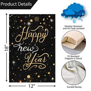 Happy New Year Garden Flag 12x18 Double Sided Vertical, Burlap Small Celebration Confetti Welcome New Year Yard Flag Sign Holiday Winter House Outdoor Outside Decorations (ONLY FLAG)