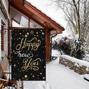 Happy New Year Garden Flag 12x18 Double Sided Vertical, Burlap Small Celebration Confetti Welcome New Year Yard Flag Sign Holiday Winter House Outdoor Outside Decorations (ONLY FLAG)