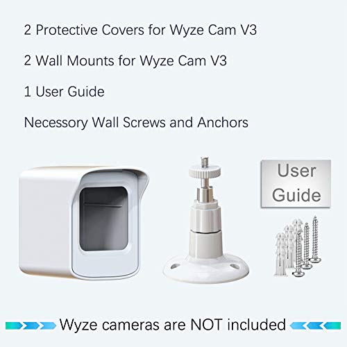 PEF Mount for All-New Wyze Cam V3 ONLY, Weatherproof Protective Cover and 360 Degree Adjustable Wall Mount Solid Housing for Wyze V3 Outdoor Indoor Smart Home Camera System (White, 2 Pack)