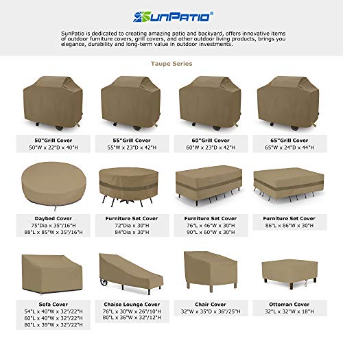SunPatio Outdoor Furniture Set Cover, Heavy Duty Waterproof Patio Square Table and Chairs Cover for Dining Set, Fade Resistant Varanda Garden Deck Sectional Set Cover, 86" L x 86" W x 30" H, Taupe
