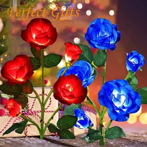 VOOKRY 4 Pack Solar Flowers Garden Lights Decorative, 7 Color Changing Rose Lights 20 Head Rose for Pathway Patio Yard Party Wedding Valentine's Day Outdoor Decoration (Red, Pink, Yellow, Blue)