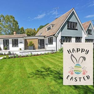 Happy Easter Bunny Egg Garden Flag Double Sided Burlap Yard Outdoor Decor Spring Summer Holiday Decorations 12.5 x 18 Inch