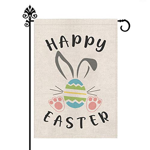 Happy Easter Bunny Egg Garden Flag Double Sided Burlap Yard Outdoor Decor Spring Summer Holiday Decorations 12.5 x 18 Inch