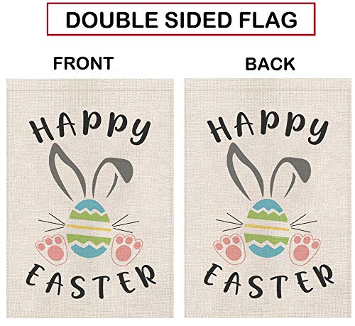 Happy Easter Bunny Egg Garden Flag Double Sided Burlap Yard Outdoor Decor Spring Summer Holiday Decorations 12.5 x 18 Inch