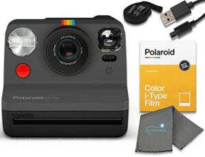 polaroid now i-type instant film camera – black bundle with a color i-type film pack (8 instant photos) and a lumintrail cleaning cloth