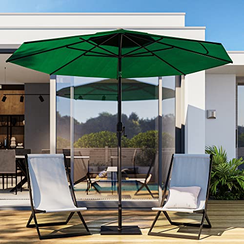 BELLEZE 9 Ft Outdoor Patio Table Umbrella, Sunproof Beach Umbrella with Push Button Tilt and Crank, 8 Sturdy Ribs Market Umbrella for Patio Furniture Set, Garden, Deck, Backyard - Green