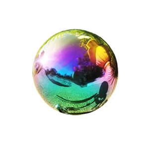 pangmao rainbow gazing globe mirror ball in stainless steel, shiny hollow sphere sparkling housewarming outdoor ornament (6 inch)