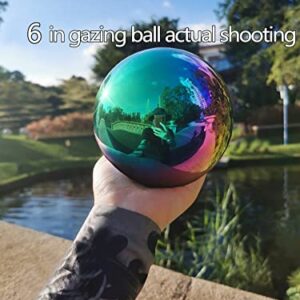 Pangmao Rainbow Gazing Globe Mirror Ball in Stainless Steel, Shiny Hollow Sphere Sparkling Housewarming Outdoor Ornament (6 Inch)