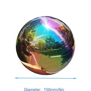 Pangmao Rainbow Gazing Globe Mirror Ball in Stainless Steel, Shiny Hollow Sphere Sparkling Housewarming Outdoor Ornament (6 Inch)