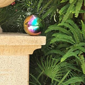 Pangmao Rainbow Gazing Globe Mirror Ball in Stainless Steel, Shiny Hollow Sphere Sparkling Housewarming Outdoor Ornament (6 Inch)