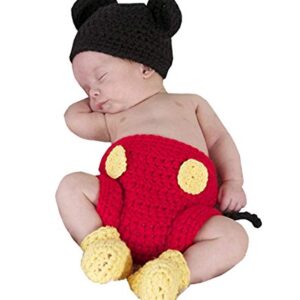 Jastore® Photography Prop Baby Costume Cute Crochet Knitted Hat Cap Girl Boy Diaper Shoes Mouse Red