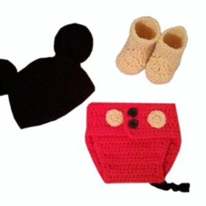 Jastore® Photography Prop Baby Costume Cute Crochet Knitted Hat Cap Girl Boy Diaper Shoes Mouse Red