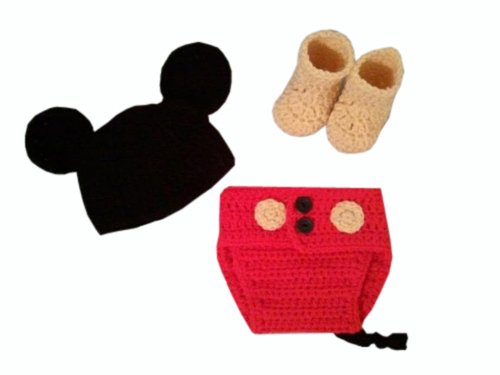 Jastore® Photography Prop Baby Costume Cute Crochet Knitted Hat Cap Girl Boy Diaper Shoes Mouse Red