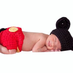 Jastore® Photography Prop Baby Costume Cute Crochet Knitted Hat Cap Girl Boy Diaper Shoes Mouse Red