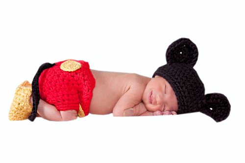 Jastore® Photography Prop Baby Costume Cute Crochet Knitted Hat Cap Girl Boy Diaper Shoes Mouse Red