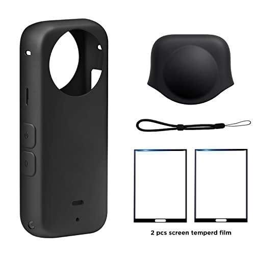 CYNOVA Insta 360 X3 Lens Cap Protector,Silicone Case Tempered Glass Protector Set for Insta360 X3 Accessories