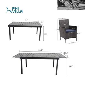 PHI VILLA 9 Piece Outdoor Dining Table Sets, Expandable Rectangular Metal Dining Table and 8 Rattan Chairs for Patio, Deck, Balcony
