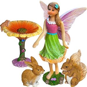 mood lab fairy garden kit – miniature figurines & accessories – flower set of 4 pcs – for outdoor or house decor