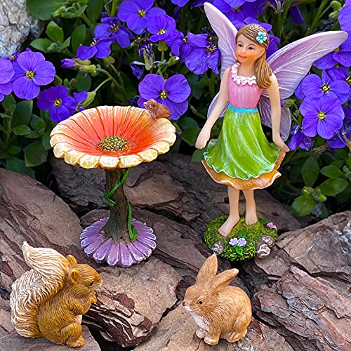 Mood Lab Fairy Garden Kit - Miniature Figurines & Accessories - Flower Set of 4 pcs - for Outdoor or House Decor