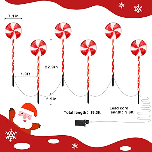 RAYNEL 6 Pack Christmas Pathway Lights Outdoor, 28" 120 LED Lollipop Peppermint Pathway Lights, Candy Cane Christmas Decorations with 8 Lighting Modes for Xmas Holiday Patio Yard Lawn Garden