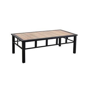 festival depot patio coffee table rectangle metal table with wood grain tabletop all-weather outdoor furniture for deck poolside garden (25.2″ x 46.5″ x 18.3″)