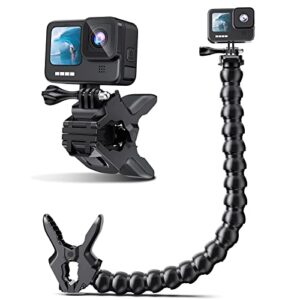 kuptone jaws flex clamp mount with 17.8 inch adjustable gooseneck for go pro 11,10, 9, 8, 7, 6, 5, 4, 3+, 3 session, max, fusion, akaso, dji osmo action cameras (19-section)