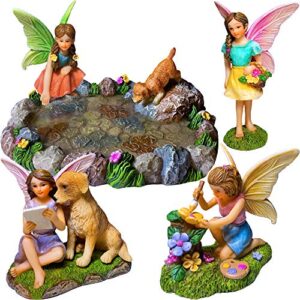 mood lab fairy garden miniature pond kit – figurines & accessories set of 5 pcs – outdoor or house decor