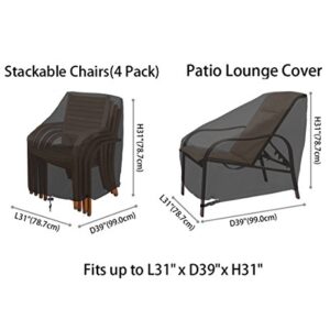 Patio Chair Covers Waterproof Heavy Duty Outdoor Patio Furniture Covers, Black Stackable Outside Lounge Deep Seat Covers, Large Lawn Sofa Covers Water Resistant,600D Oxford Cloth,Standard-2 Pack,Black