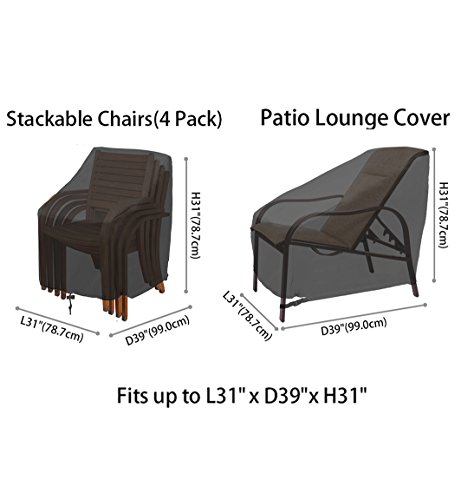 Patio Chair Covers Waterproof Heavy Duty Outdoor Patio Furniture Covers, Black Stackable Outside Lounge Deep Seat Covers, Large Lawn Sofa Covers Water Resistant,600D Oxford Cloth,Standard-2 Pack,Black