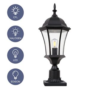 GOALPLUS Dusk to Dawn Post Light, 20" High Black Outdoor Lamp Post Light Fixture with Pier Mount for Garden, Exterior Post Lantern with Seeded Glass for Yard, Patio and Pathway, LMMS4610-S-BK-2P