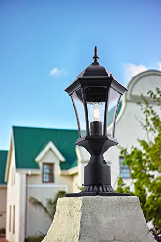 GOALPLUS Dusk to Dawn Post Light, 20" High Black Outdoor Lamp Post Light Fixture with Pier Mount for Garden, Exterior Post Lantern with Seeded Glass for Yard, Patio and Pathway, LMMS4610-S-BK-2P