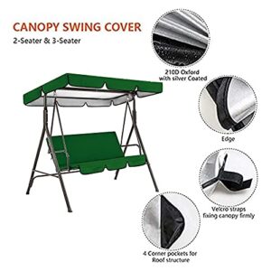 Patio Swing Canopy Waterproof Top Cover, Replacement Canopy Cover for Swing Chair Awning Glider 2/3-Seater, Outdoor Garden Furniture Covers All Weather Protection (Dark Green, Three-Seater)