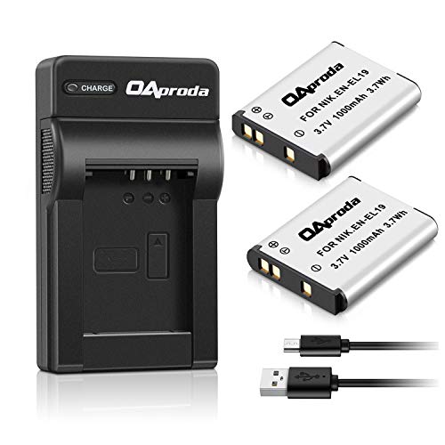 OAproda 2 Pack EN-EL19 Battery and Rapid USB Charger for Nikon Coolpix S32, S33, S100, S2800, S3100, S3200, S3300, S3500, S3600, S3700, S4100, S4200, S4300, S5200, S5300, S6500, S6800, S7000 Camera…