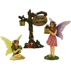 pretmanns fairies for fairy garden – fairy garden accessories – fairy garden fairies – cute fairy garden figurines and a fairy sign – miniature fairy garden accessories – 3 piece fairy set