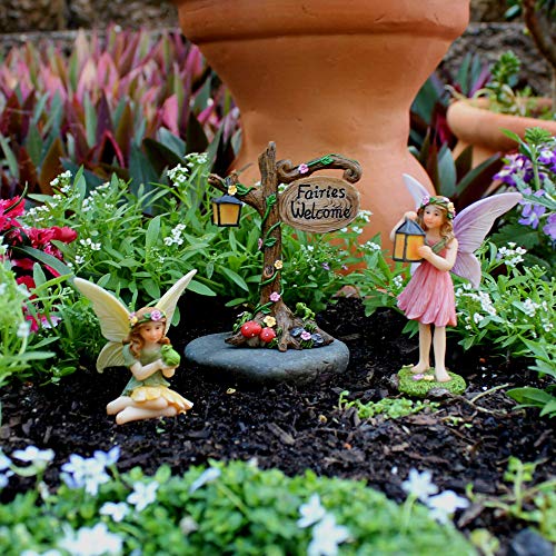 PRETMANNS Fairies for Fairy Garden – Fairy Garden Accessories – Fairy Garden Fairies – Cute Fairy Garden Figurines and a Fairy Sign - Miniature Fairy Garden Accessories - 3 Piece Fairy Set