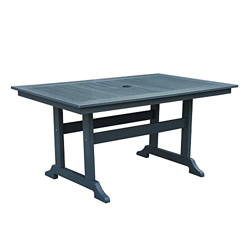 Boyel Living 60" HDPE Outdoor Patio Rectangular Dining Table with Umbrella Hole for Outdoor Garden, Porch, Deck,Gray