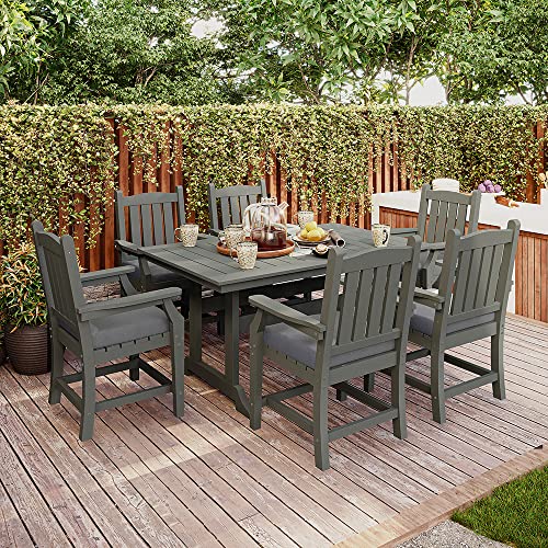 Boyel Living 60" HDPE Outdoor Patio Rectangular Dining Table with Umbrella Hole for Outdoor Garden, Porch, Deck,Gray