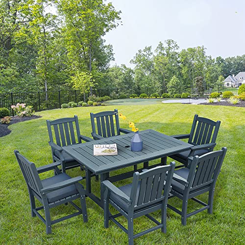 Boyel Living 60" HDPE Outdoor Patio Rectangular Dining Table with Umbrella Hole for Outdoor Garden, Porch, Deck,Gray