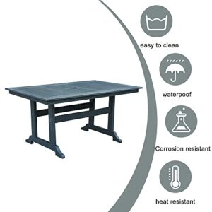 Boyel Living 60" HDPE Outdoor Patio Rectangular Dining Table with Umbrella Hole for Outdoor Garden, Porch, Deck,Gray